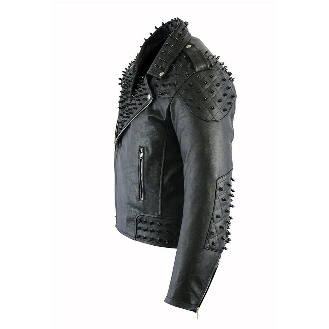 Black Gothic Style Studded Leather Jacket for Men - Rock Punk Edge