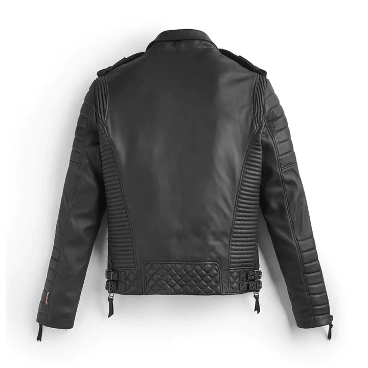 Black Leather Biker Jacket With Pattern