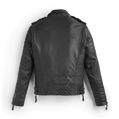 Black Leather Biker Jacket With Pattern