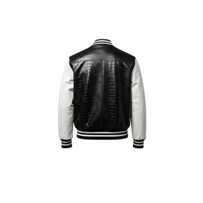 Black Crocodile Embossed Leather Varsity Jacket – Handmade Urban Streetwear Style