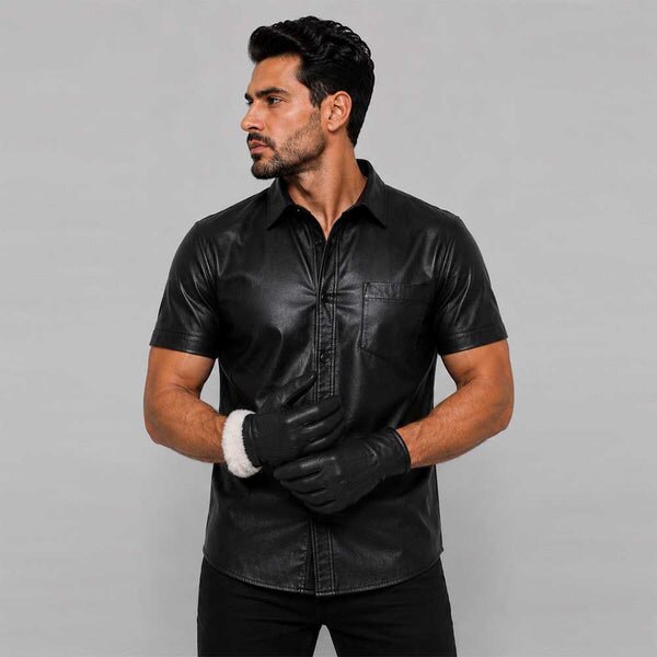 Black Leather Glove with Faux Fur Lining