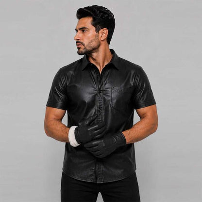 Black Leather Glove with Faux Fur Lining
