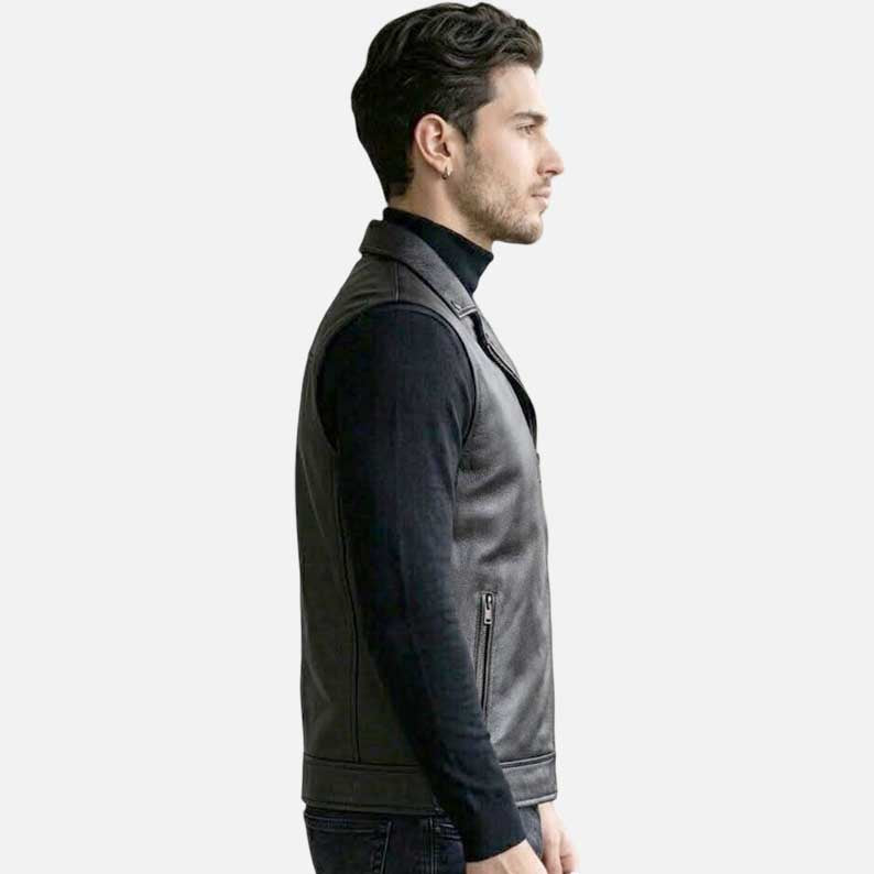 Stylish black and red leather biker vest men streetwear and motorcycle fashion