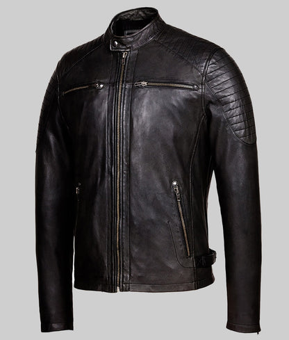 Blacky Men’s Black Real Leather Café Racer Jacket