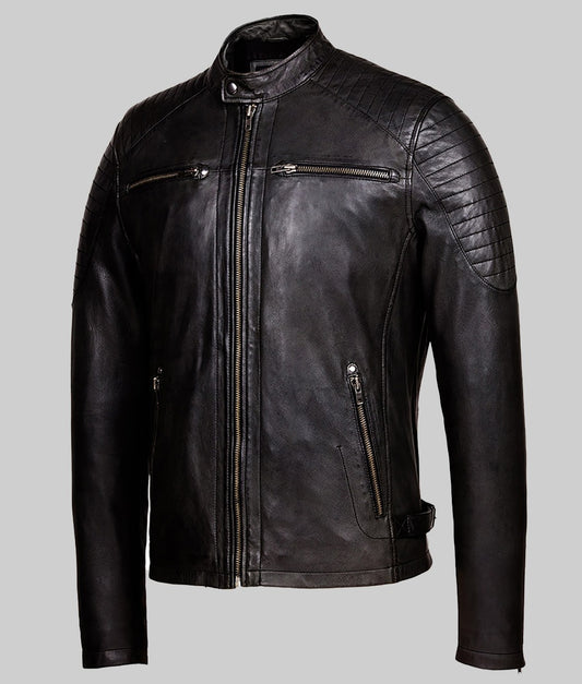 Blacky Men’s Black Real Leather Café Racer Jacket