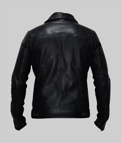 Blake Men’s Black Retro Style Leather Trucker Jacket