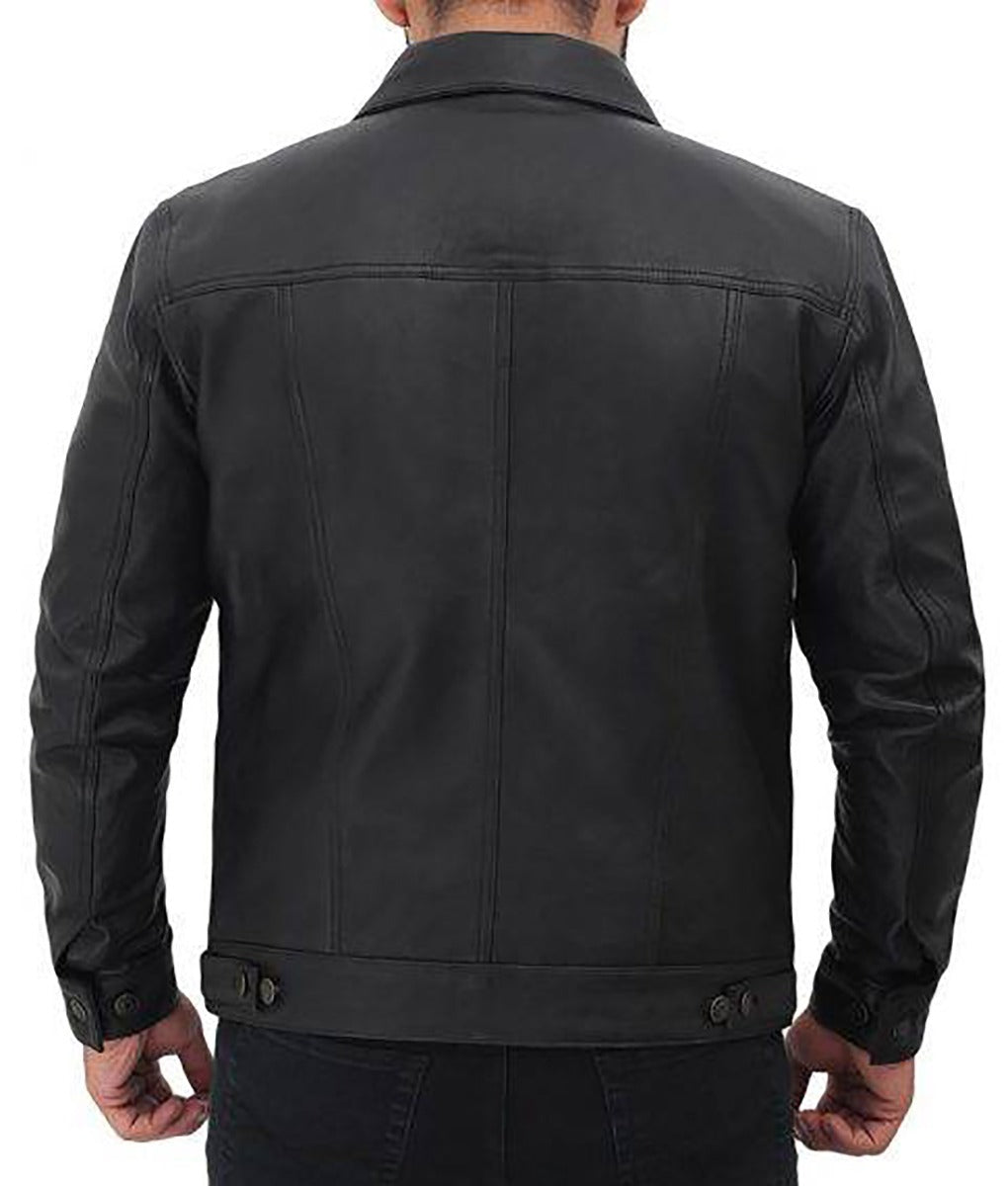 Blake Men’s Black Retro Leather Trucker Jacket - Vintage Cool