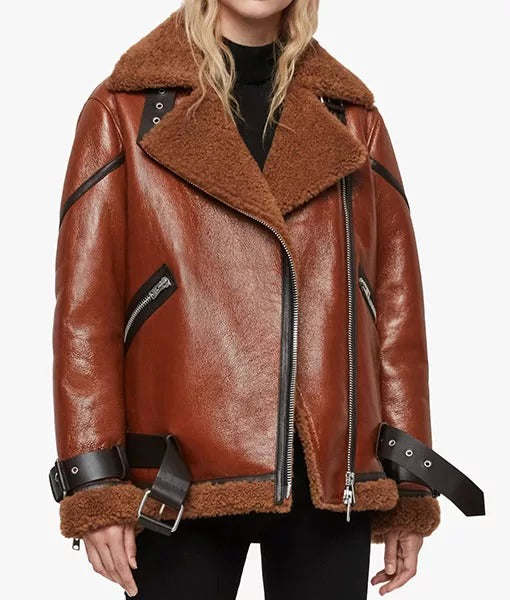 Blanche Women’s Oversized Rusty Brown Shearling Jacket