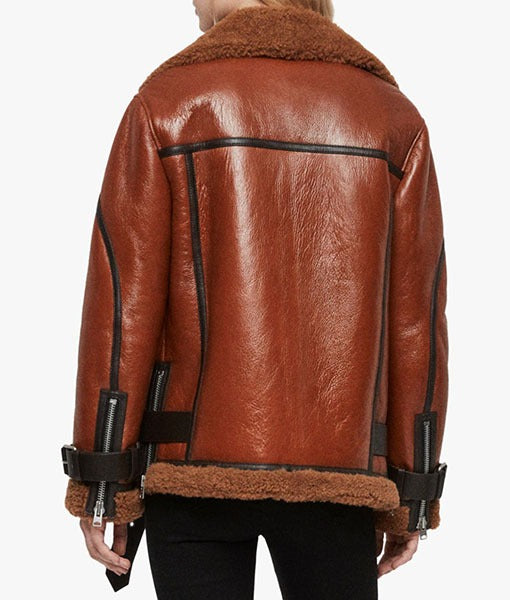 Blanche Women’s Oversized Rusty Brown Shearling Jacket