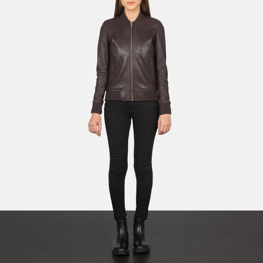 Bliss Brown Leather Bomber Jacket - Stylish Outerwear