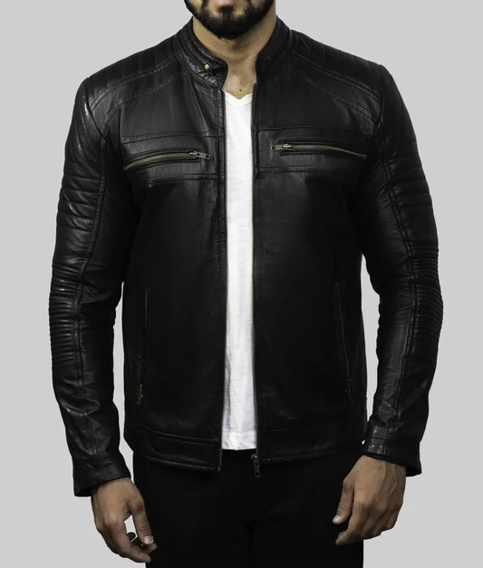 Men’s Classic Black Biker Leather Jacket