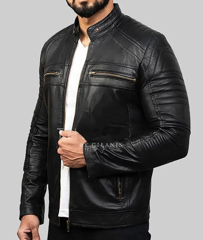 Men’s Classic Black Biker Leather Jacket