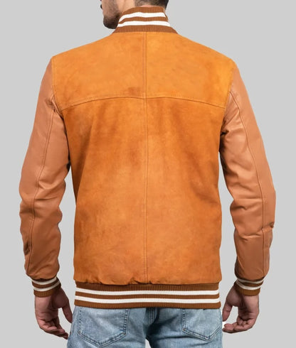 Boyle Men’s Classic Brown Leather Varsity Bomber Jacket