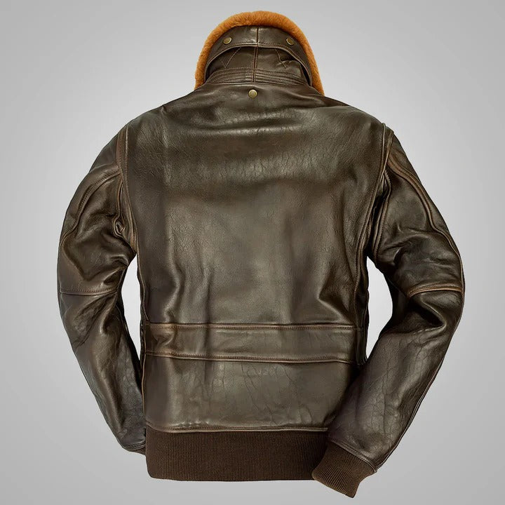 Brown Men Lambskin G-1 Flight Leather Jacket