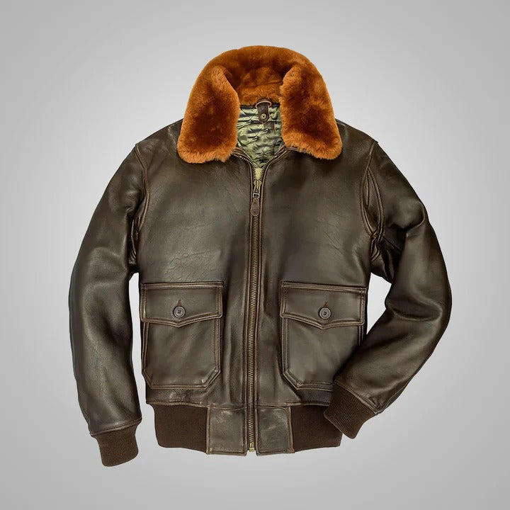 Brown Men Lambskin G-1 Flight Leather Jacket