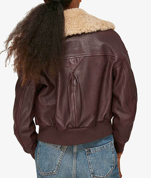 Women’s Burgundy Aviator Jacket with Shearling Collar