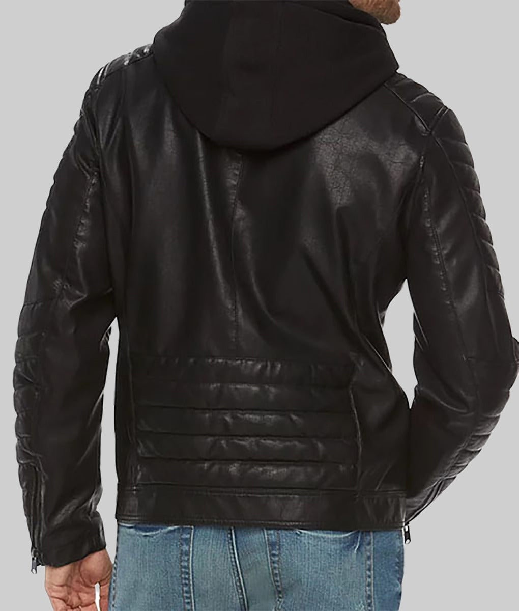 Burke Men’s Black Hooded Leather Café Racer Jacket