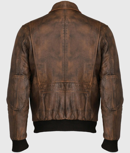 Bush Distressed Brown A-2 Bomber Leather Jacket for Men