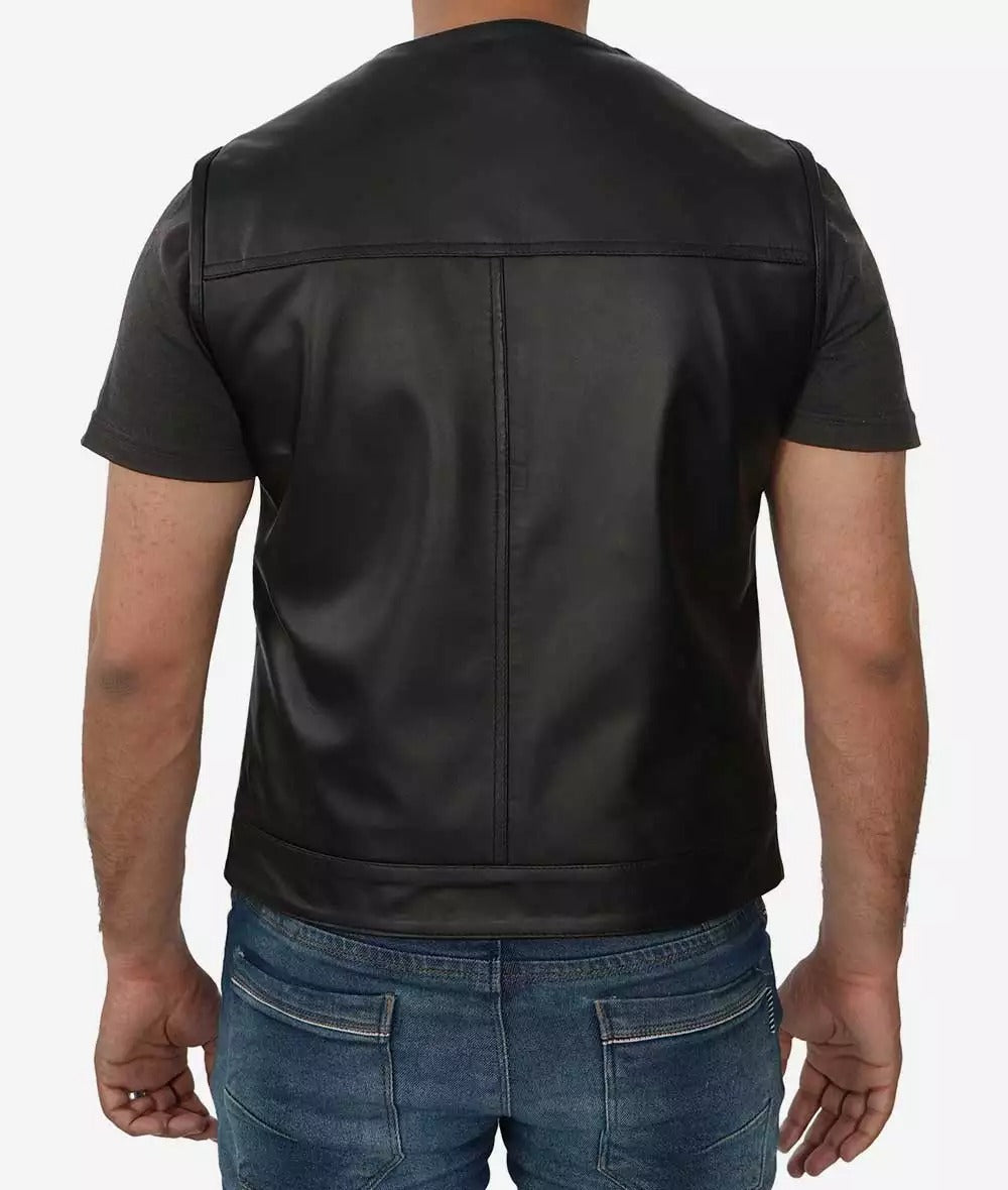 Bernard Men's Premium Leather Black Motorcycle Vest - Rugged Style