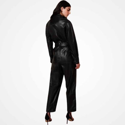 Buy Womens Bodycon Leather Jumpsuit In Black With Belted Waist Glory Store US