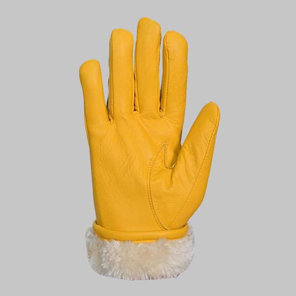 Yellow Leather Glove with Faux Fur Lining