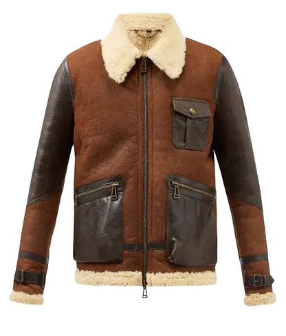 Cairo Men’s Brown Shearling Aviator Leather Jacket