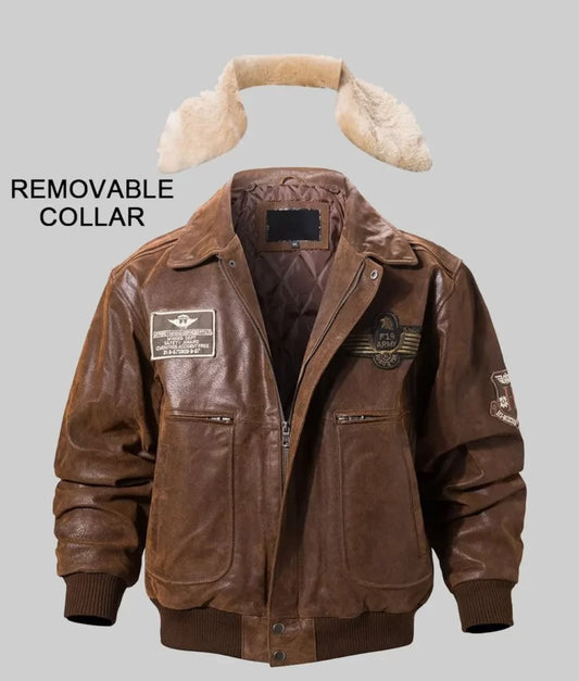 Captain Men’s Military Style Brown Aviator Bomber Leather Jacket
