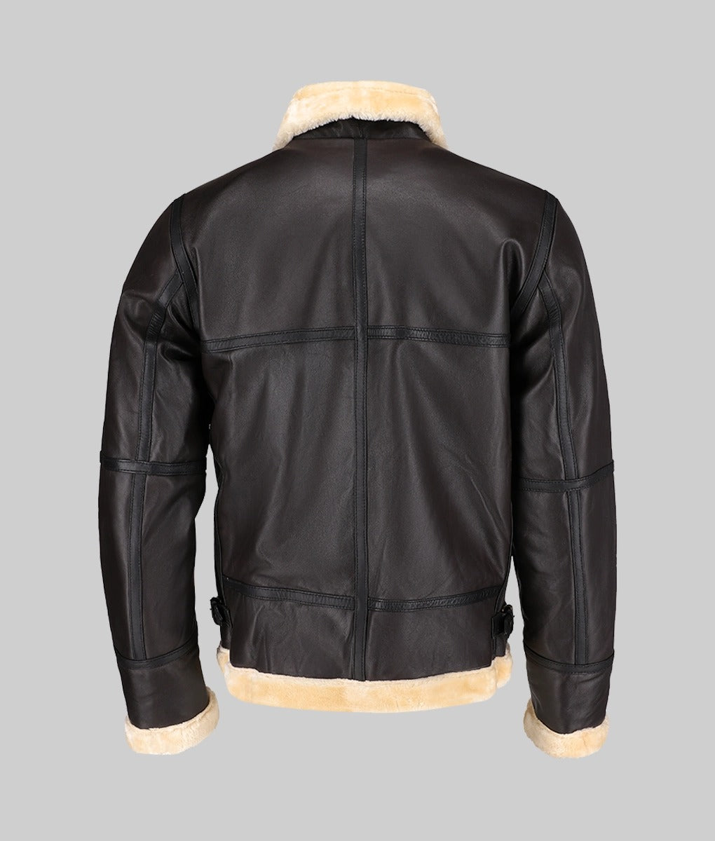 Captain Men’s Dark Brown B-3 Shearling Bomber Aviator Leather Jacket