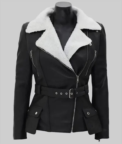 Carrie Women’s Slim Fit Black Leather Moto Jacket