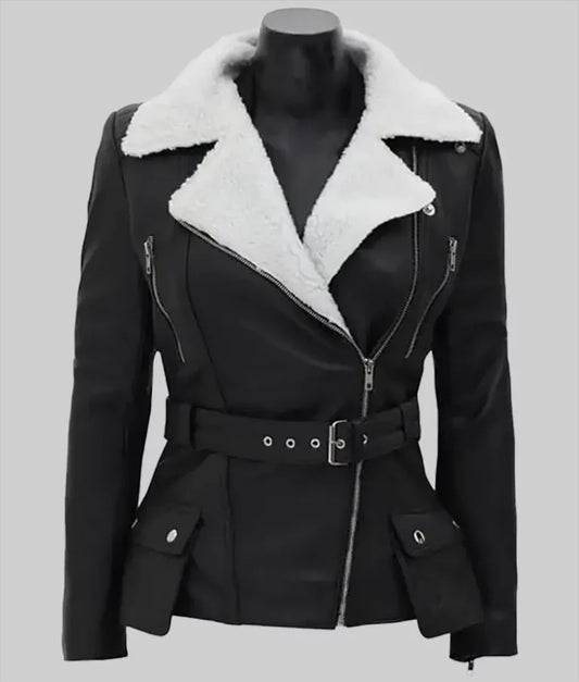 Carrie Women’s Slim Fit Black Leather Moto Jacket