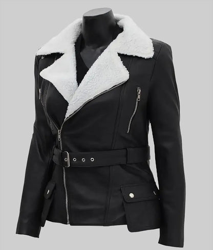 Carrie Women’s Slim Fit Black Leather Moto Jacket