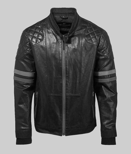 Cassidy Men’s Black Quilted Western Leather Racer Jacket