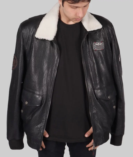 Champ Men's Black G-1 Flight Bomber Leather Jacket