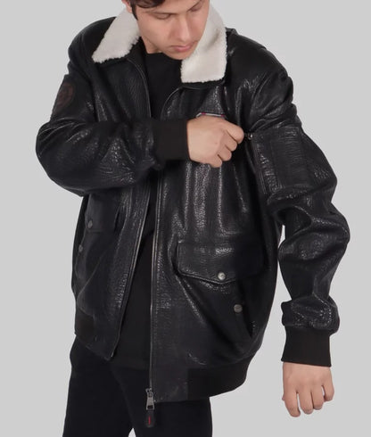 Champ Men's Black G-1 Flight Bomber Leather Jacket