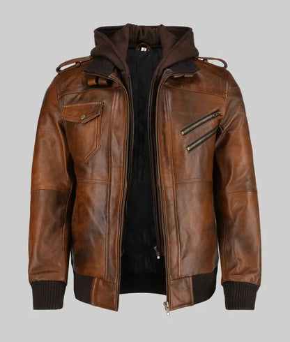 Christian Men’s Brown Hooded Biker Leather Jacket