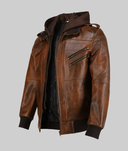Christian Men’s Brown Hooded Biker Leather Jacket