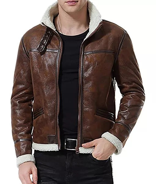 Christian Men’s Brown Shearling Leather Aviator Jacket