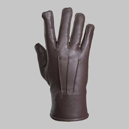 Dark Brown Leather Glove with Faux Fur Lining
