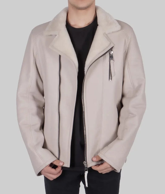 Colonel Men's Cream Leather Bomber Jacket