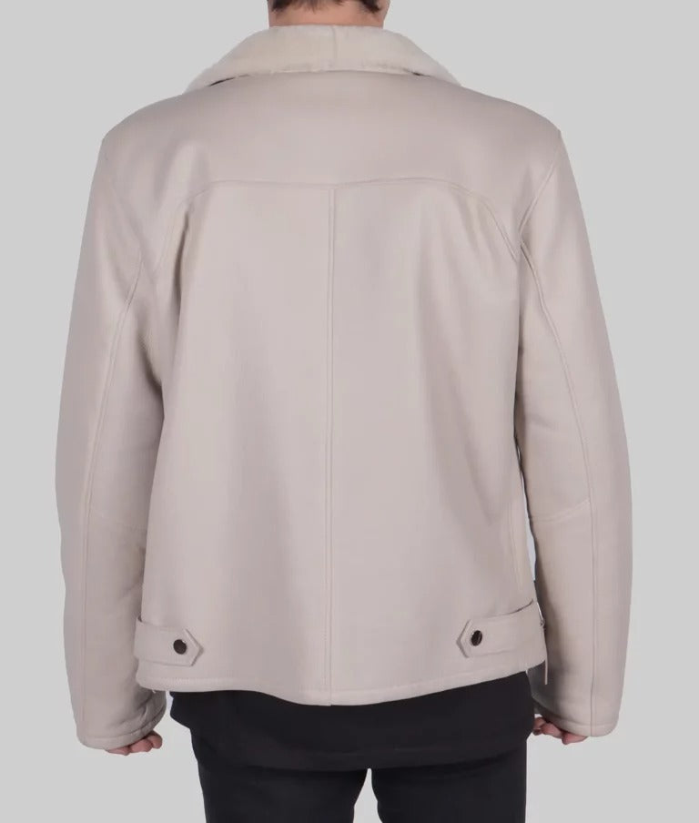 Colonel Men's Cream Leather Bomber Jacket