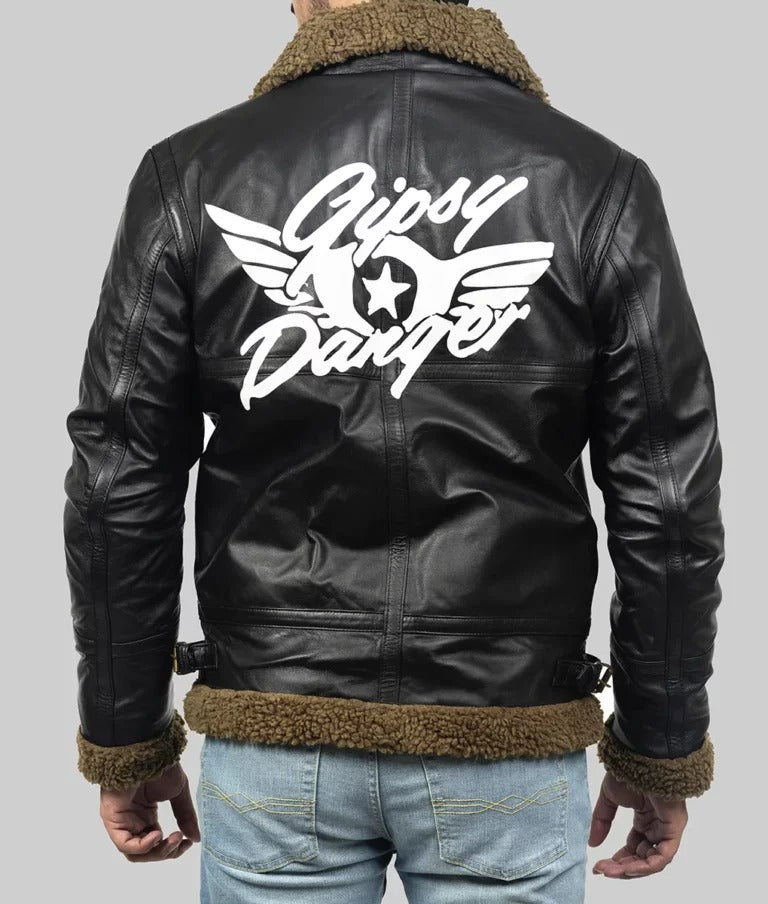 Connan Men’s Black Shearling B-3 Bomber Leather Jacket