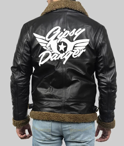 Connan Men’s Black Shearling B-3 Bomber Leather Jacket