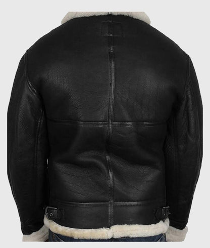 Real Men’s Black Shearling B-3 Bomber Leather Jacket