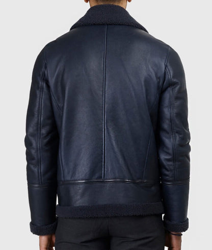 Carter Men’s Blue B-3 Shearling Bomber Leather Jacket
