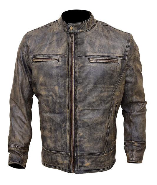 Connor Men’s Brown Distressed Vintage Cafe Racer Leather Jacket