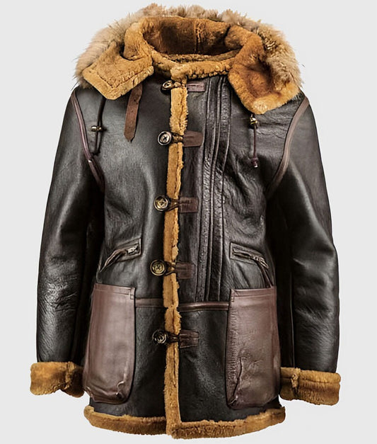 Connor Men’s Dark Brown B-7 Shearling Bomber Leather Jacket