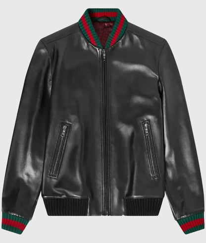 Current Men’s Sleek Black Leather Bomber Jacket