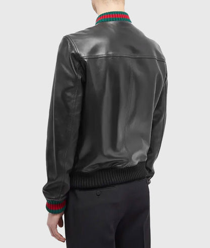 Current Men’s Sleek Black Leather Bomber Jacket