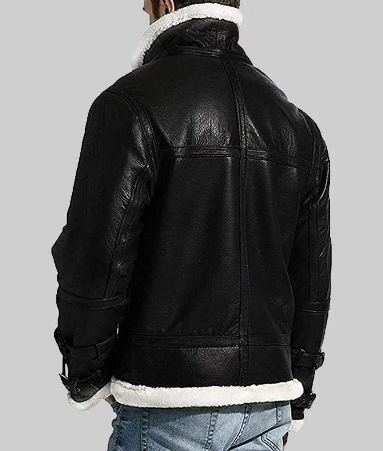 Cook Men’s Black Shearling Lined Aviator Leather Jacket