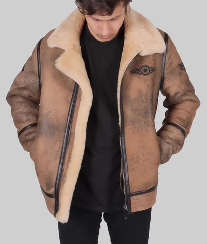 Cromb Real Men’s Distressed Brown Leather Bomber Jacket